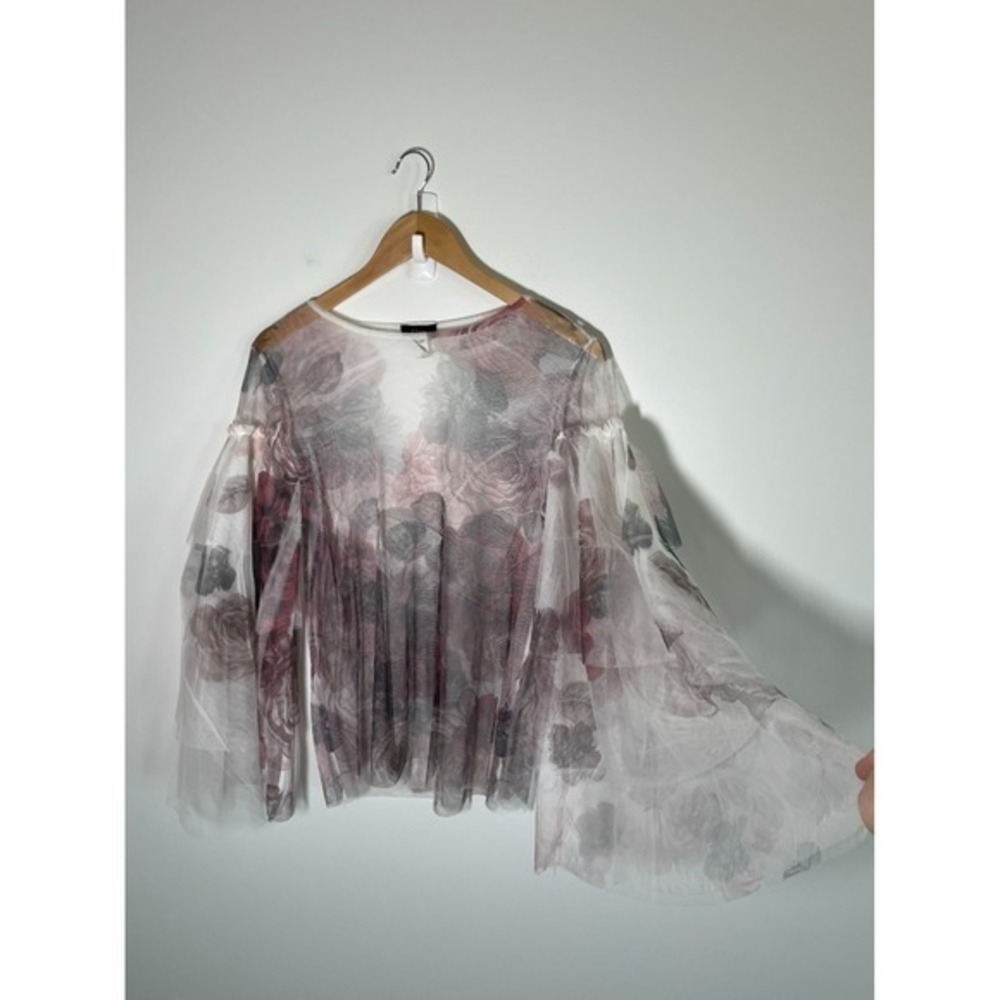 Y2K Festival Fairy Asymmetrical Womens Top M Multicolor Floral Sheer Mesh